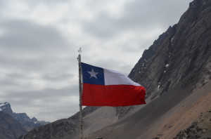 Chilean Flag at the top of the Andes