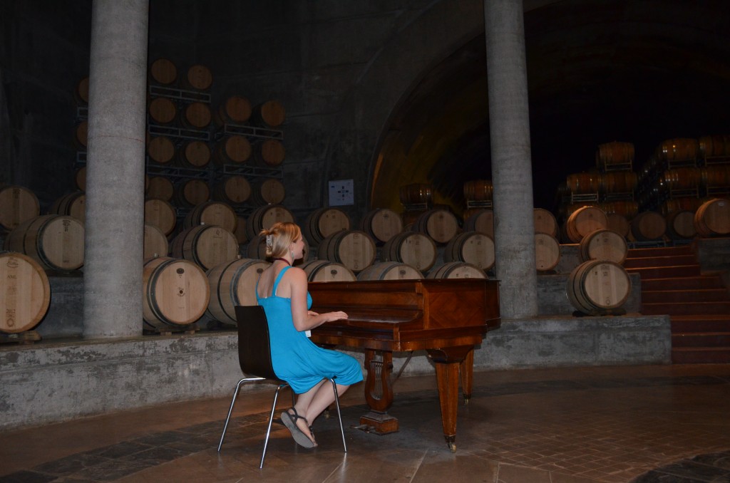 They hold concerts in the barrel room. Karen was practicing for her debut!
