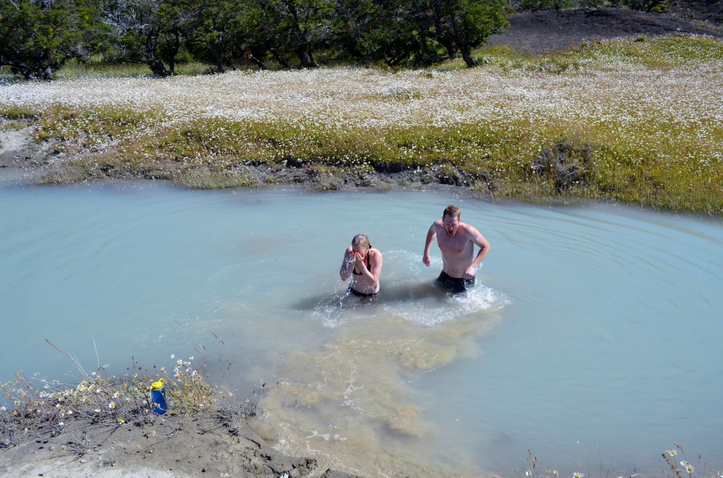 Our first dip in glacier water - Brrr!