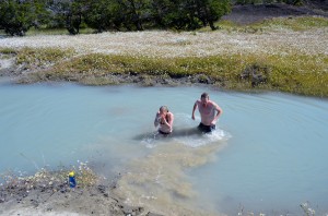 Our first dip in glacier water - Brrr!